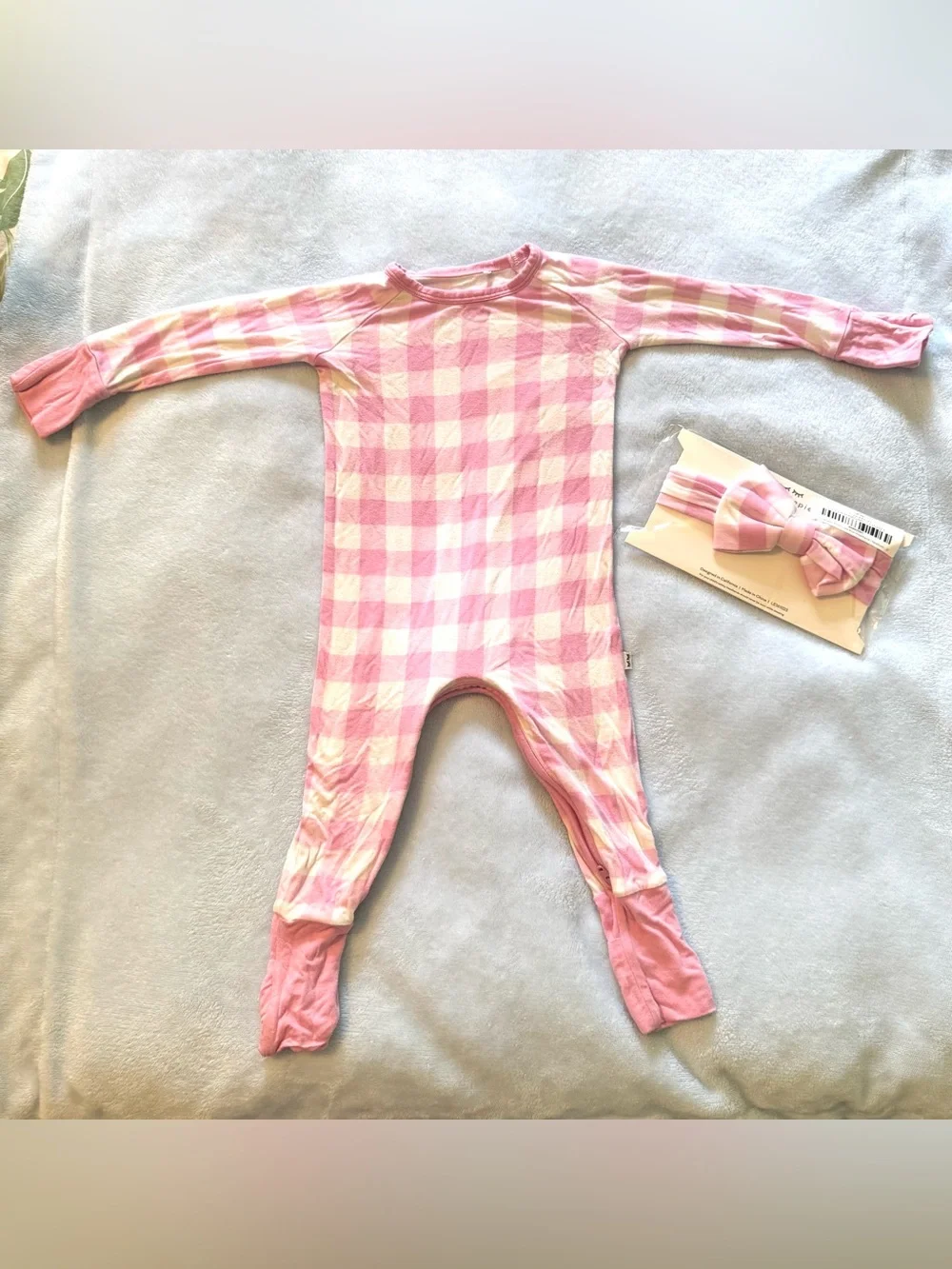 Little Sleepies Pink Gingham Kids One-Piece crescent style